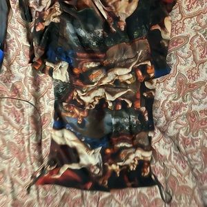 sleeveless ruched mini renaissance dress